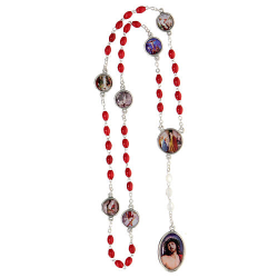 Precious Blood Rosary metal, white and red plastic wood beads 5 mm