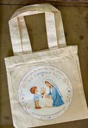 Tote bag with a Marian design. 